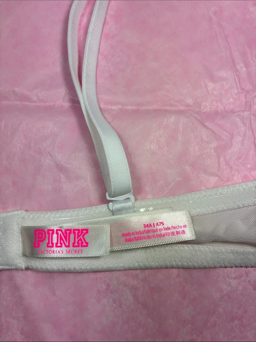 PINK Victoria's Secret Convertible Strapless Bra, size 34A, color: Classic White